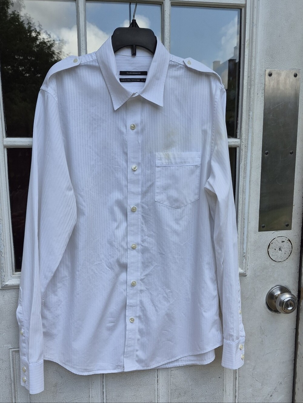 Club Monaco White Longsleeve Oxford Pinstripe Dress Shirt SZ M